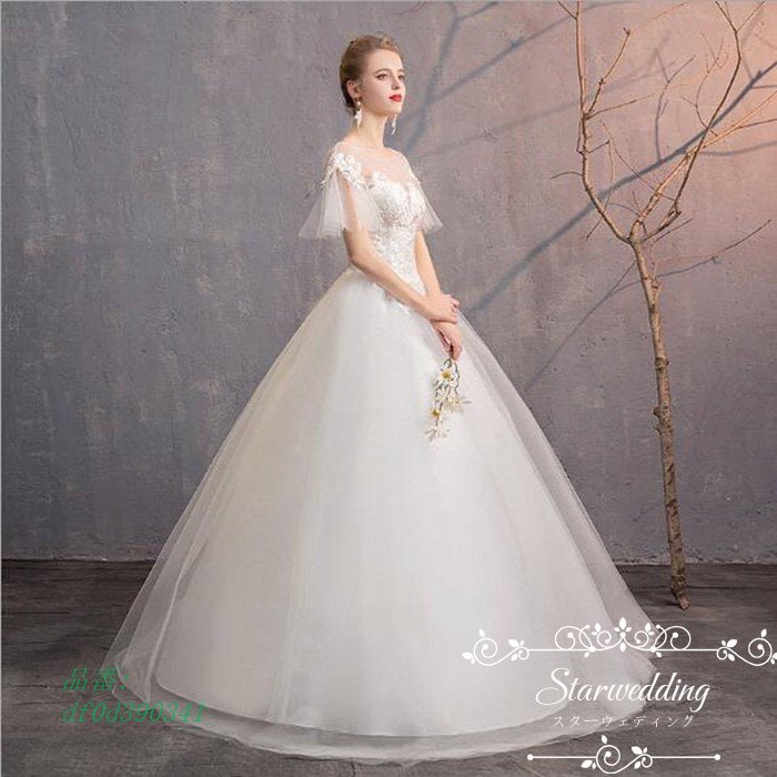 ウェディグドレス 結婚式 プリンセスラインドレス 二次会 挙式 大きいサイズ 花嫁 ドレス 袖あり ロングドレス 安い パーティードレス