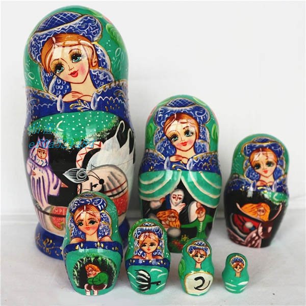 マトリョーシカ ロシア 人形 民芸品 土産物 手作り人形 北欧雑貨 手描き 7個組20cm 伝統工芸 誕生日 緑 インテリア雑貨