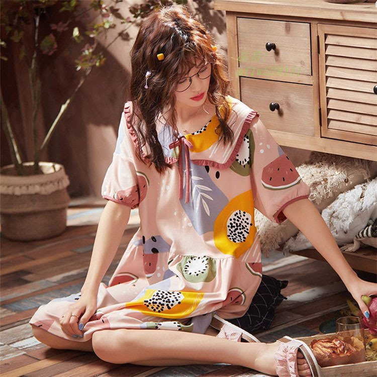 ルームウェア レディース 半袖 ワンピース パジャマ 姫系 寝間着 春 韓国 綿 部屋着 夏 可愛い レディースパジャマ